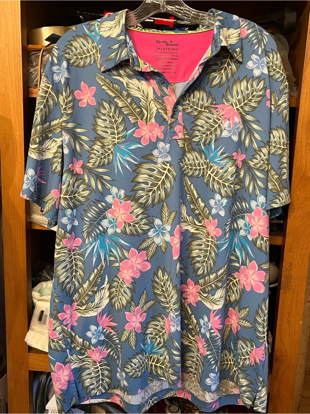 Birdie Bound Blue Tropical Floral Polo Shirt 2XL